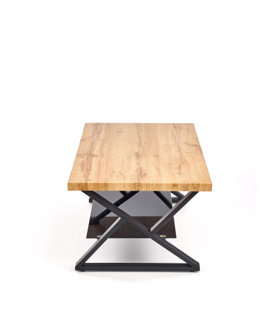 Stolik kawowy Xena, dąb naturalny, prostokątny, szklana półka, metalowe czarne nogi, HALMAR Stolik kawowy Xena, dąb naturalny, prostokątny, szklana półka, metalowe czarne nogi, HALMAR