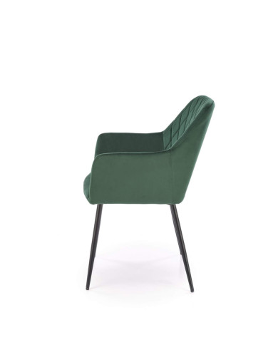 Krzesło z podłokietnikami K558, ciemnozielone, dekoracyjne przeszycia, metalowe czarne nogi, HALMAR Krzesło z podłokietnikami K558, ciemnozielone, dekoracyjne przeszycia, metalowe czarne nogi, HALMAR