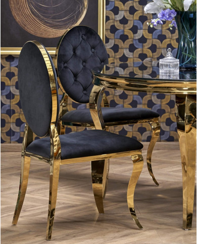 Krzesło glamour K556, czarne, Bluvel 19, stal nierdzewna, złoty chrom, HALMAR Krzesło glamour K556, czarne, Bluvel 19, stal nierdzewna, złoty chrom, HALMAR