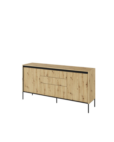 Komoda Trend TR-01, oświetlenie, 2 drzwi, 3 szuflady, front MDF ryflowany, dąb artisan/ czarny, LENART Komoda Trend TR-01, oświetlenie, 2 drzwi, 3 szuflady, front MDF ryflowany, dąb artisan/ czarny, LENART