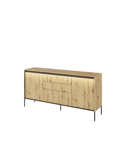 Komoda Trend TR-01, oświetlenie, 2 drzwi, 3 szuflady, front MDF ryflowany, dąb artisan/ czarny, LENART Komoda Trend TR-01, oświetlenie, 2 drzwi, 3 szuflady, front MDF ryflowany, dąb artisan/ czarny, LENART