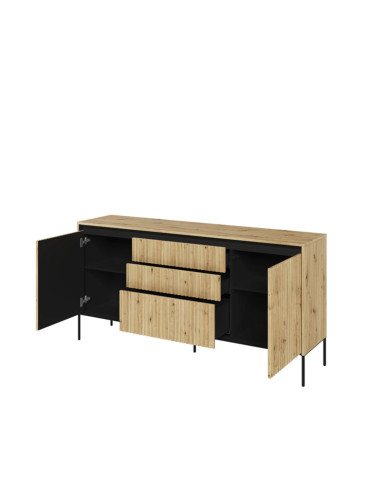 Komoda Trend TR-01, oświetlenie, 2 drzwi, 3 szuflady, front MDF ryflowany, dąb artisan/ czarny, LENART Komoda Trend TR-01, oświetlenie, 2 drzwi, 3 szuflady, front MDF ryflowany, dąb artisan/ czarny, LENART