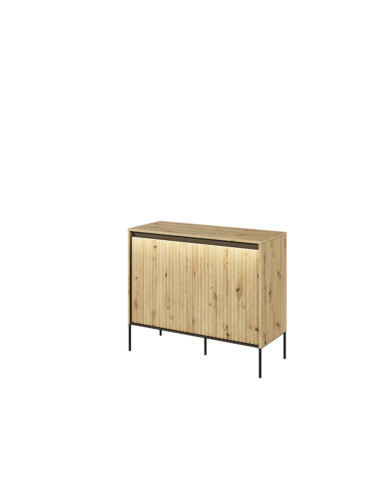 Komoda Trend TR-02, oświetlenie, 2 drzwi, front MDF ryflowany, dąb artisan/ czarny, LENART Komoda Trend TR-02, oświetlenie, 2 drzwi, front MDF ryflowany, dąb artisan/ czarny, LENART