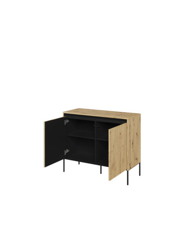 Komoda Trend TR-02, oświetlenie, 2 drzwi, front MDF ryflowany, dąb artisan/ czarny, LENART Komoda Trend TR-02, oświetlenie, 2 drzwi, front MDF ryflowany, dąb artisan/ czarny, LENART