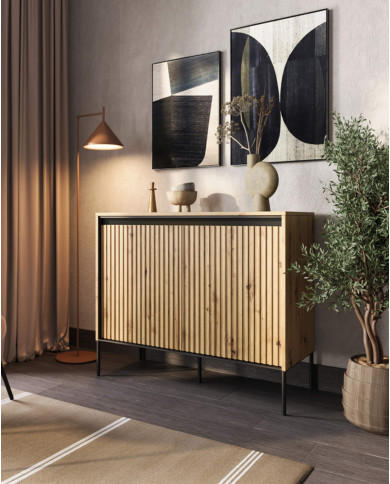 Komoda Trend TR-02, oświetlenie, 2 drzwi, front MDF ryflowany, dąb artisan/ czarny, LENART Komoda Trend TR-02, oświetlenie, 2 drzwi, front MDF ryflowany, dąb artisan/ czarny, LENART