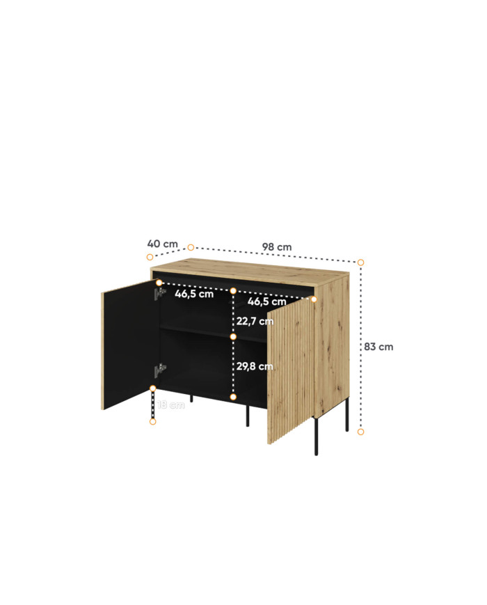 Komoda Trend TR-02, oświetlenie, 2 drzwi, front MDF ryflowany, dąb artisan/ czarny, LENART