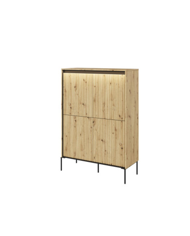Komoda wysoka Trend TR-03, oświetlenie, 4 drzwi, front MDF ryflowany, dąb artisan/ czarny, LENART Komoda wysoka Trend TR-03, oświetlenie, 4 drzwi, front MDF ryflowany, dąb artisan/ czarny, LENART