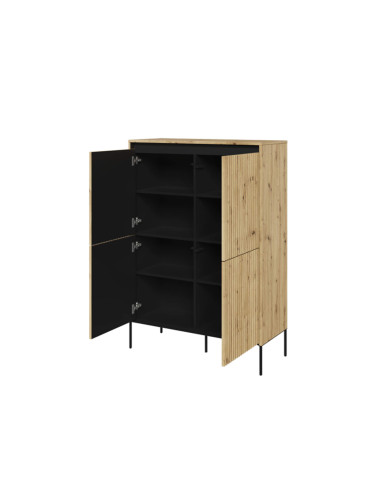 Komoda wysoka Trend TR-03, oświetlenie, 4 drzwi, front MDF ryflowany, dąb artisan/ czarny, LENART Komoda wysoka Trend TR-03, oświetlenie, 4 drzwi, front MDF ryflowany, dąb artisan/ czarny, LENART