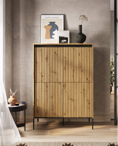 Komoda wysoka Trend TR-03, oświetlenie, 4 drzwi, front MDF ryflowany, dąb artisan/ czarny, LENART Komoda wysoka Trend TR-03, oświetlenie, 4 drzwi, front MDF ryflowany, dąb artisan/ czarny, LENART
