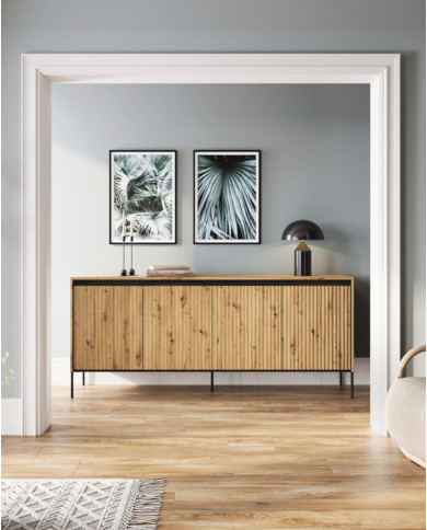 Komoda Trend TR-04, oświetlenie, 4 drzwi, front MDF ryflowany, dąb artisan/ czarny, LENART Komoda Trend TR-04, oświetlenie, 4 drzwi, front MDF ryflowany, dąb artisan/ czarny, LENART