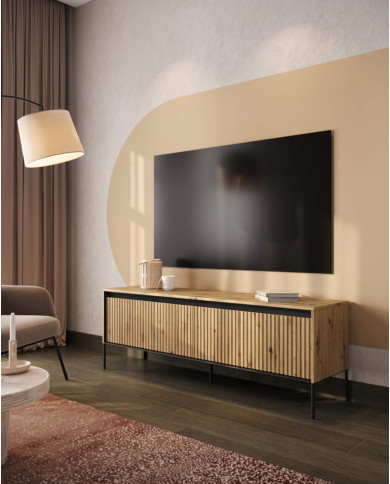 Szafka RTV Trend TR-05, oświetlenie, 4 drzwi, front MDF ryflowany, dąb artisan/ czarny, LENART Szafka RTV Trend TR-05, oświetlenie, 4 drzwi, front MDF ryflowany, dąb artisan/ czarny, LENART