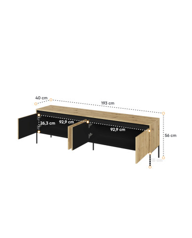 Szafka RTV Trend TR-06, oświetlenie, 4 drzwi, front MDF ryflowany, dąb artisan/ czarny, LENART Szafka RTV Trend TR-06, oświetlenie, 4 drzwi, front MDF ryflowany, dąb artisan/ czarny, LENART