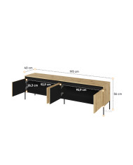 Szafka RTV Trend TR-06, oświetlenie, 4 drzwi, front MDF ryflowany, dąb artisan/ czarny, LENART