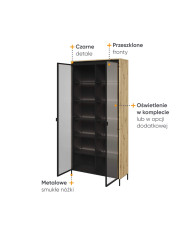 Witryna wysoka Trend TR-07 z oświetleniem, 2 drzwi, dąb artisan/ czarny, LENART
