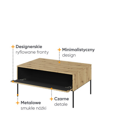Stolik kawowy Trend TR-09, otwierana klapa, front MDF frezowany, dąb artisan/ czarny, LENART Stolik kawowy Trend TR-09, otwierana klapa, front MDF frezowany, dąb artisan/ czarny, LENART
