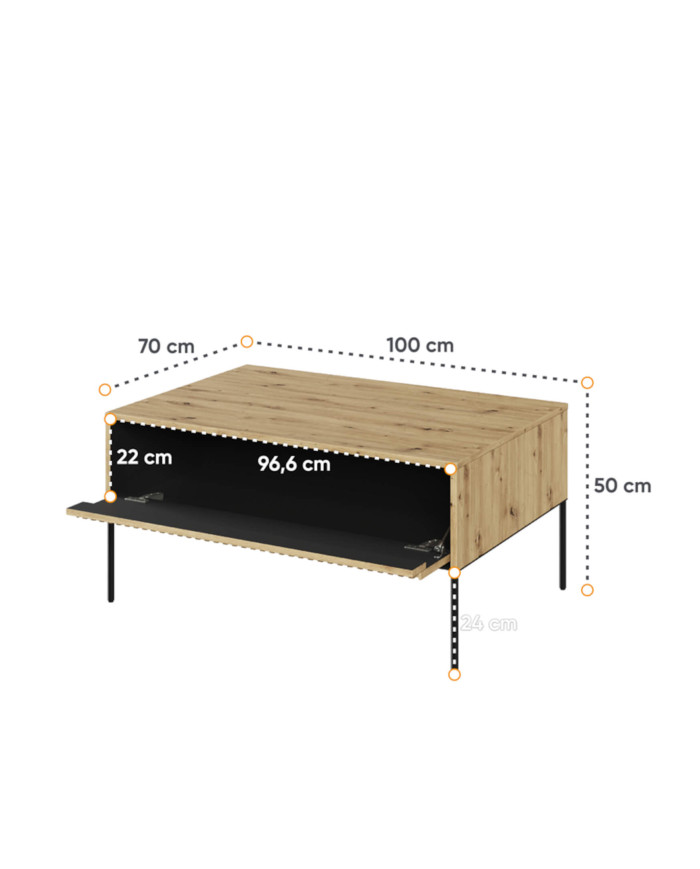 Stolik kawowy Trend TR-09, otwierana klapa, front MDF frezowany, dąb artisan/ czarny, LENART