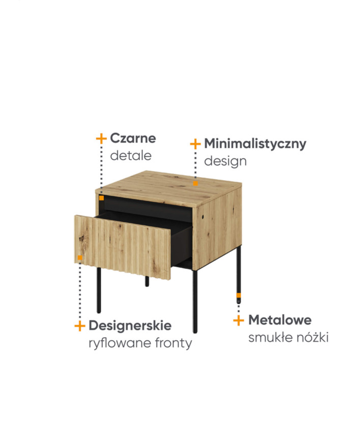 Stolik nocny TREND TR-10, oświetlenie, szuflada, dąb artisan/ czarny, LENART