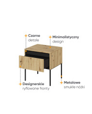 Stolik nocny TREND TR-10, oświetlenie, szuflada, dąb artisan/ czarny, LENART