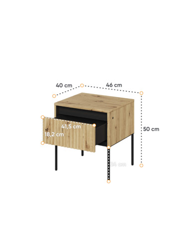 Stolik nocny TREND TR-10, oświetlenie, szuflada, dąb artisan/ czarny, LENART Stolik nocny TREND TR-10, oświetlenie, szuflada, dąb artisan/ czarny, LENART