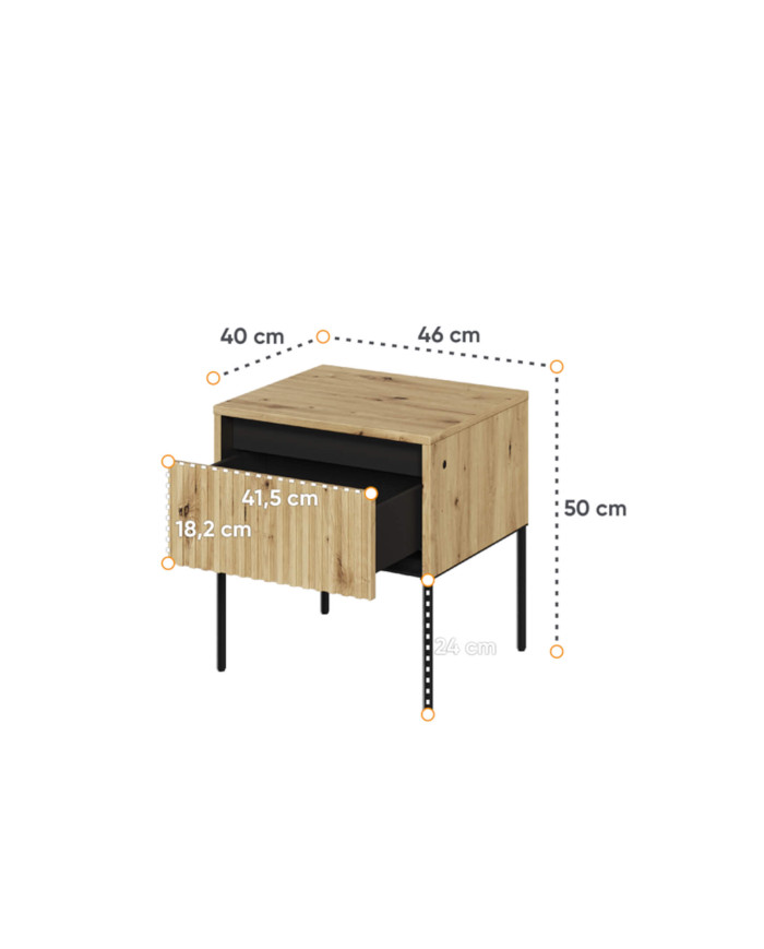 Stolik nocny TREND TR-10, oświetlenie, szuflada, dąb artisan/ czarny, LENART