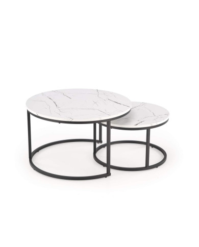 Stoliki kawowe Java, 2w1, biały marmur, metalowa czarna podstawa, HALMAR Stoliki kawowe Java, 2w1, biały marmur, metalowa czarna podstawa, HALMAR