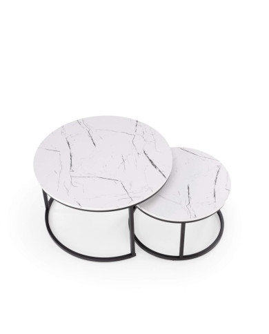 Stoliki kawowe Java, 2w1, biały marmur, metalowa czarna podstawa, HALMAR Stoliki kawowe Java, 2w1, biały marmur, metalowa czarna podstawa, HALMAR