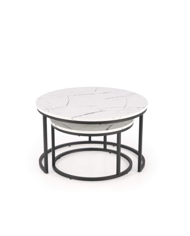 Stoliki kawowe Java, 2w1, biały marmur, metalowa czarna podstawa, HALMAR Stoliki kawowe Java, 2w1, biały marmur, metalowa czarna podstawa, HALMAR