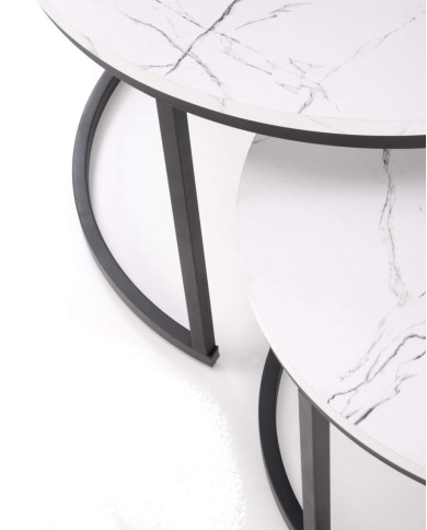 Stoliki kawowe Java, 2w1, biały marmur, metalowa czarna podstawa, HALMAR Stoliki kawowe Java, 2w1, biały marmur, metalowa czarna podstawa, HALMAR