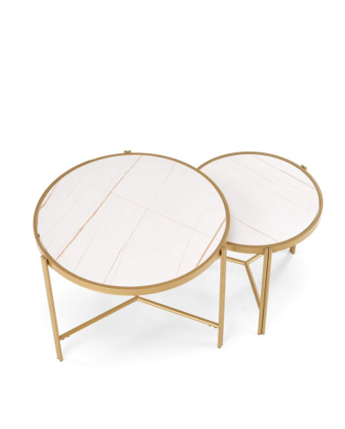 Stoliki kawowe Fatima, 2w1, biały marmur, metalowa złota podstawa, HALMAR Stoliki kawowe Fatima, 2w1, biały marmur, metalowa złota podstawa, HALMAR