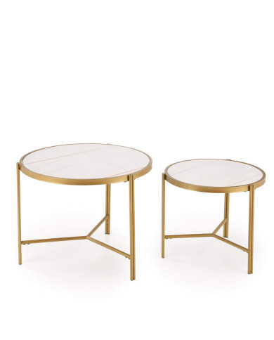 Stoliki kawowe Fatima, 2w1, biały marmur, metalowa złota podstawa, HALMAR Stoliki kawowe Fatima, 2w1, biały marmur, metalowa złota podstawa, HALMAR