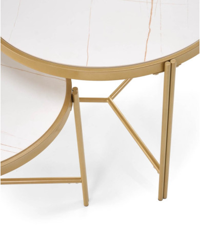 Stoliki kawowe Fatima, 2w1, biały marmur, metalowa złota podstawa, HALMAR Stoliki kawowe Fatima, 2w1, biały marmur, metalowa złota podstawa, HALMAR