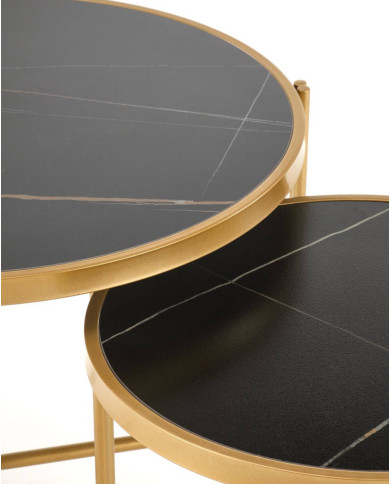 Stoliki kawowe Fatima, 2w1, czarny marmur, metalowa złota podstawa, HALMAR Stoliki kawowe Fatima, 2w1, czarny marmur, metalowa złota podstawa, HALMAR