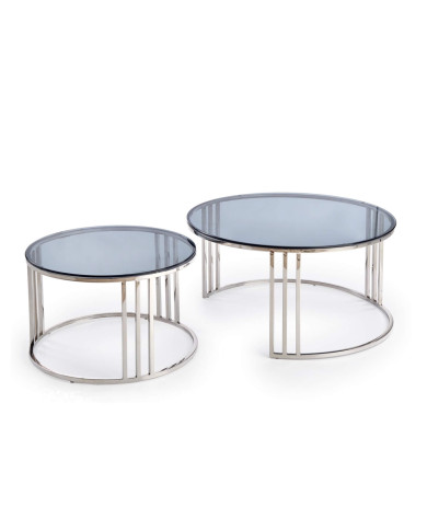Stoliki kawowe Mercury 2w1, szklane dymione blaty, okrągłe, podstawa metalowa chrom, HALMAR Stoliki kawowe Mercury 2w1, szklane dymione blaty, okrągłe, podstawa metalowa chrom, HALMAR