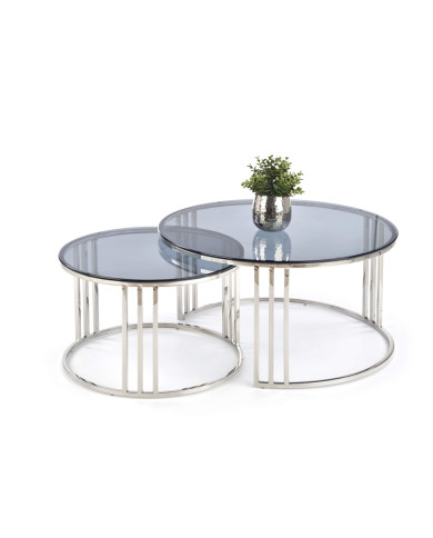 Stoliki kawowe Mercury 2w1, szklane dymione blaty, okrągłe, podstawa metalowa chrom, HALMAR Stoliki kawowe Mercury 2w1, szklane dymione blaty, okrągłe, podstawa metalowa chrom, HALMAR