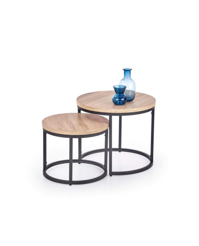 Stoliki kawowe Oreo 2w1, dąb san remo, okrągłe, metalowa czarna podstawa, HALMAR Stoliki kawowe Oreo 2w1, dąb san remo, okrągłe, metalowa czarna podstawa, HALMAR