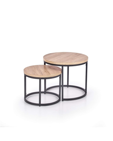 Stoliki kawowe Oreo 2w1, dąb san remo, okrągłe, metalowa czarna podstawa, HALMAR Stoliki kawowe Oreo 2w1, dąb san remo, okrągłe, metalowa czarna podstawa, HALMAR