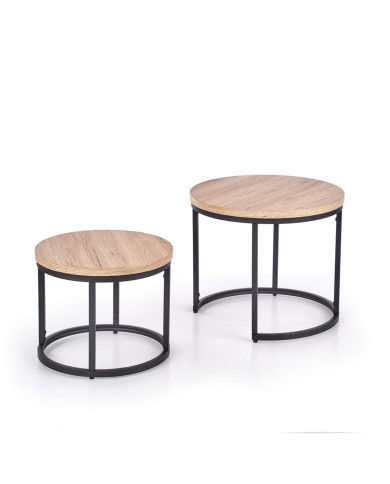 Stoliki kawowe Oreo 2w1, dąb san remo, okrągłe, metalowa czarna podstawa, HALMAR Stoliki kawowe Oreo 2w1, dąb san remo, okrągłe, metalowa czarna podstawa, HALMAR