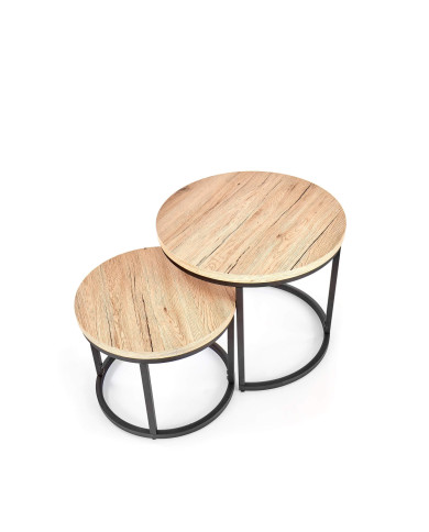 Stoliki kawowe Oreo 2w1, dąb san remo, okrągłe, metalowa czarna podstawa, HALMAR Stoliki kawowe Oreo 2w1, dąb san remo, okrągłe, metalowa czarna podstawa, HALMAR