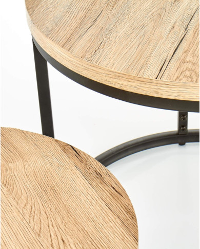 Stoliki kawowe Oreo 2w1, dąb san remo, okrągłe, metalowa czarna podstawa, HALMAR Stoliki kawowe Oreo 2w1, dąb san remo, okrągłe, metalowa czarna podstawa, HALMAR