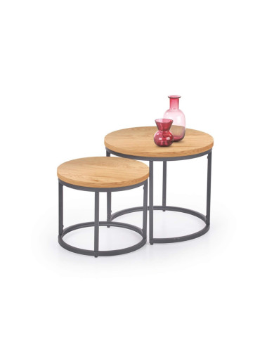 Stoliki kawowe Oreo 2w1, dąb złoty, okrągłe, metalowa czarna podstawa, HALMAR Stoliki kawowe Oreo 2w1, dąb złoty, okrągłe, metalowa czarna podstawa, HALMAR