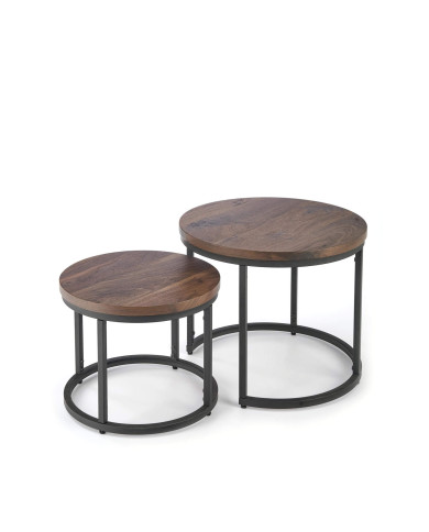 Stoliki kawowe Oreo 2w1, orzechowe, okrągłe, metalowa czarna podstawa, HALMAR Stoliki kawowe Oreo 2w1, orzechowe, okrągłe, metalowa czarna podstawa, HALMAR