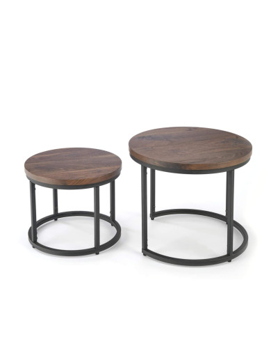 Stoliki kawowe Oreo 2w1, orzechowe, okrągłe, metalowa czarna podstawa, HALMAR Stoliki kawowe Oreo 2w1, orzechowe, okrągłe, metalowa czarna podstawa, HALMAR