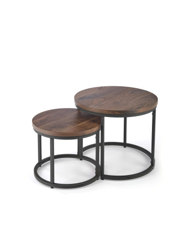Stoliki kawowe Oreo 2w1, orzechowe, okrągłe, metalowa czarna podstawa, HALMAR Stoliki kawowe Oreo 2w1, orzechowe, okrągłe, metalowa czarna podstawa, HALMAR