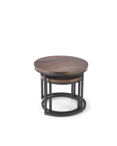 Stoliki kawowe Oreo 2w1, orzechowe, okrągłe, metalowa czarna podstawa, HALMAR Stoliki kawowe Oreo 2w1, orzechowe, okrągłe, metalowa czarna podstawa, HALMAR