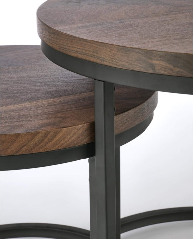 Stoliki kawowe Oreo 2w1, orzechowe, okrągłe, metalowa czarna podstawa, HALMAR Stoliki kawowe Oreo 2w1, orzechowe, okrągłe, metalowa czarna podstawa, HALMAR