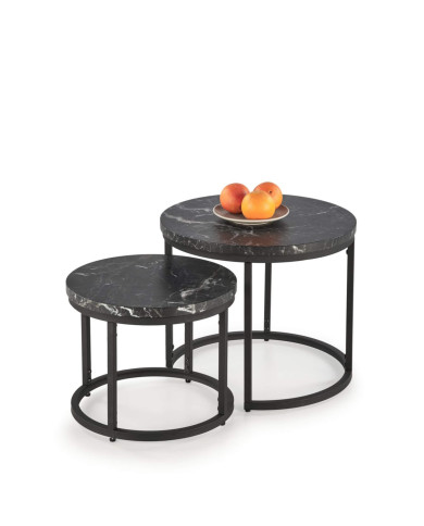 Stoliki kawowe Oreo 2w1, czarny marmur, okrągłe, metalowa czarna podstawa, HALMAR Stoliki kawowe Oreo 2w1, czarny marmur, okrągłe, metalowa czarna podstawa, HALMAR