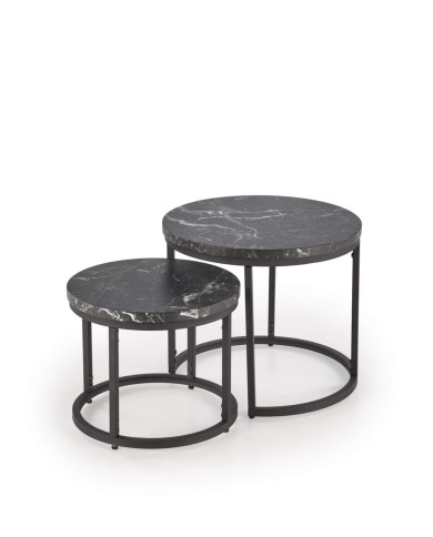Stoliki kawowe Oreo 2w1, czarny marmur, okrągłe, metalowa czarna podstawa, HALMAR Stoliki kawowe Oreo 2w1, czarny marmur, okrągłe, metalowa czarna podstawa, HALMAR