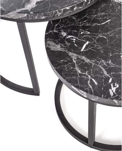 Stoliki kawowe Oreo 2w1, czarny marmur, okrągłe, metalowa czarna podstawa, HALMAR Stoliki kawowe Oreo 2w1, czarny marmur, okrągłe, metalowa czarna podstawa, HALMAR