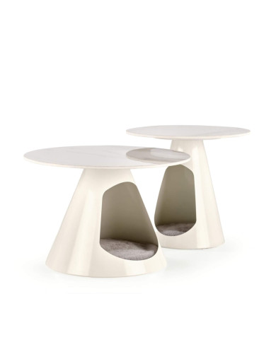 Stoliki kawowe Osario 2w1, biały marmur, okrągłe, metalowa biała podstawa, HALMAR Stoliki kawowe Osario 2w1, biały marmur, okrągłe, metalowa biała podstawa, HALMAR