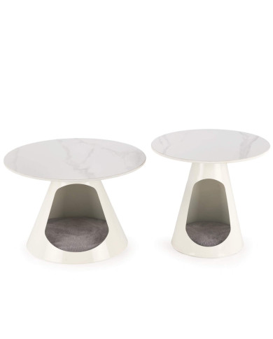 Stoliki kawowe Osario 2w1, biały marmur, okrągłe, metalowa biała podstawa, HALMAR Stoliki kawowe Osario 2w1, biały marmur, okrągłe, metalowa biała podstawa, HALMAR